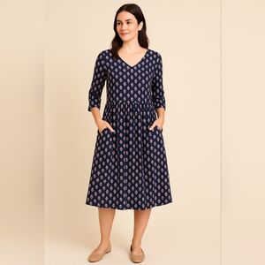 🍁Garnet Hill Navy Blue Floral Midi Dress – Size 12
